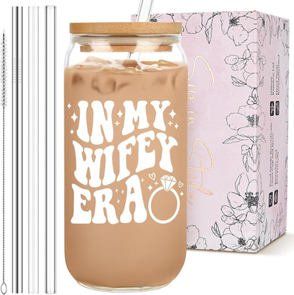 Bridal Shower Gift - Cute Cool Wedding Day Idea for Bride to Be, Future Mrs, Bachelorette - in My Wifey Era Glass Cup Tumbler1