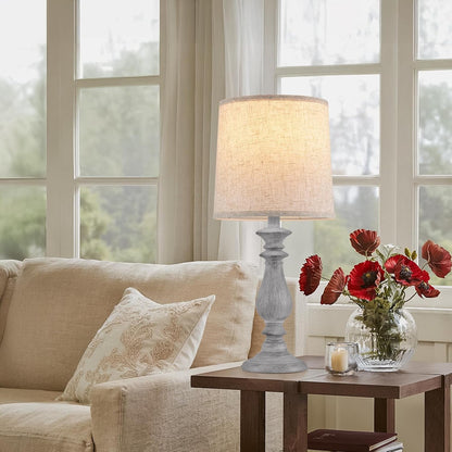 Lamps Set of 2 Vintage Rustic Farmhouse Table Lamps Bedside Reading Lamp Bedroom Nightstand Living Room Teapoy Lamp, Desk Light, 22 Inch High, with Fabric Shade (Grey, 22 Inch High)5