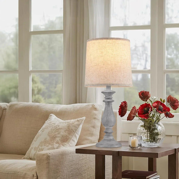 Lamps Set of 2 Vintage Rustic Farmhouse Table Lamps Bedside Reading Lamp Bedroom Nightstand Living Room Teapoy Lamp, Desk Light, 22 Inch High, with Fabric Shade (Grey, 22 Inch High)5