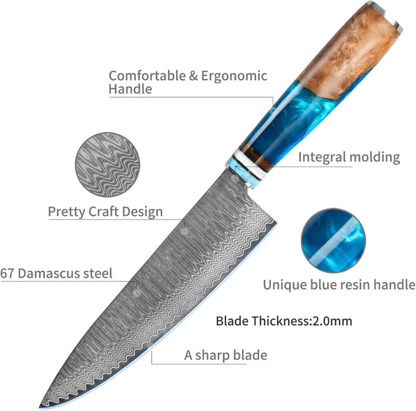 Chef Knife, Professional Japanese VG10 Damascus Steel Kitchen Chefs Knife 8 Inch, Razor Sharp Professional Meat Cutting Knife with Gift Box for Family, Restaurant3