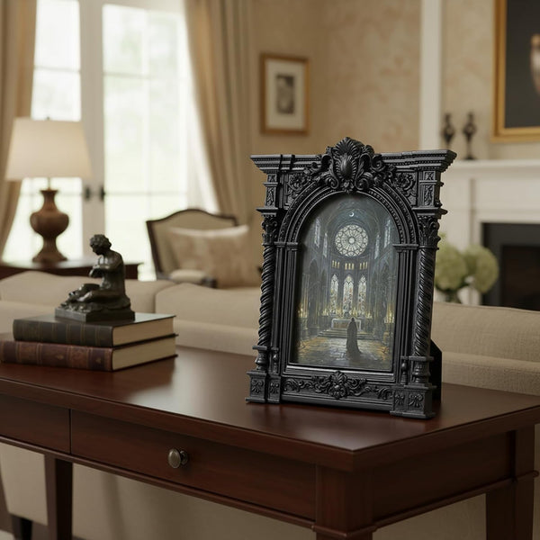Vintage Picture Frames 5X7 - Victorian Ornate Black Frame 5X 7, 5 X7 Picture Frame Antique, Antique Arched Black Photo Frame,Small 5 X 7 Photo Frames Wall Hanging for Gothic Vintage Wall Decor (Black, 5X7)4