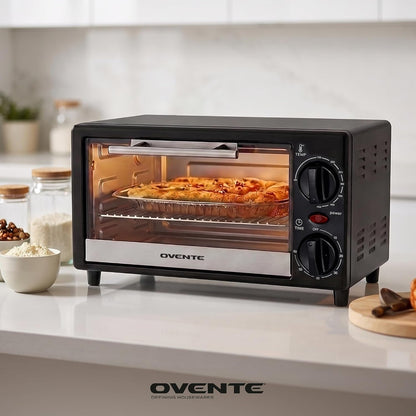 8L Countertop Toaster Oven, Adjustable Temperature, Black TO2808B | 60-Minute Timer, Easy-To-Clean Baking Pan, 750W Compact Design Perfect for Mini for Pizza, Bake, and Broil8