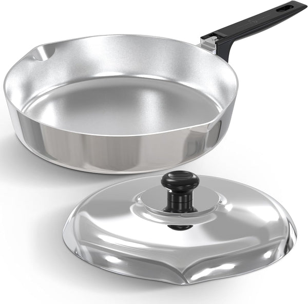 Cast Aluminum Sauté Pan with Lid 10 Inch - Oven Safe Deep Frying Pan with Lid, Two Side Spouts and Ergonomic Stay-Cool Handle for Comfortable Grip and Pouring (3 Quart)8