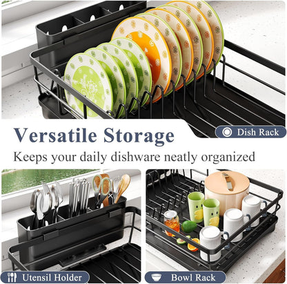 Dish Drying Rack for Kitchen Counter with Utensil Holder, Black7