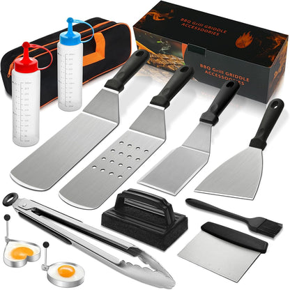 14PCS Griddle Accessories Kit, Flat Top Grill Accessories Set for Blackstone and Camp Chef, Grill Spatula Set with Enlarged Spatulas, Scraper for Outdoor Barbecue | Griddle Tools Set for Blackstone, Grill Spatula Set with Enlarged Spatulas, Scraper for Outdoor Barbecue1