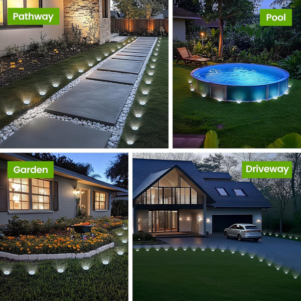 Mini Solar Ground Lights, 12 Pack Solar Powered Pathway Lights, Waterproof Outdoor Light for Garden, Driveway, Walkway, Backyard, Patio (Cool White)2