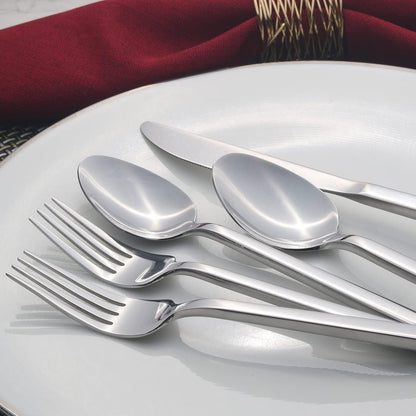 Cube 65-Piece Forged Stainless Steel Flatware Set Cutlery Set with Utensil-Serving Set, Silverware Set Service for 12, Mirror Finish, Dishwasher Safe3
