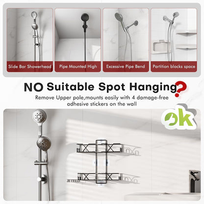 Stainless Steel Hanging Shower Caddy for Handheld Shower Heads,Adjustable Height Extra Long Bathroom Shower Organizer Hanger Rack with Hooks,Soap Holder3