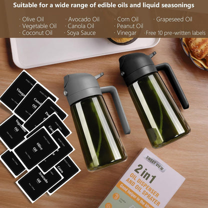 Olive Oil Sprayer for Cooking 16Oz/470Ml | Glass Light-Proof Oil Pourer for Kitchen with Stickers for Air Fryer, Cooking, Salad, BBQ with Stickers8