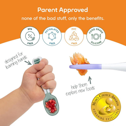 Baby Spoons Self Feeding 6 Months, 2-Pack Blue/Orange | First Stage Silicone Pre Spoon Utensils for Baby Led Weaning, BPA Free Baby Feeding Essentials, Dishwasher Safe5