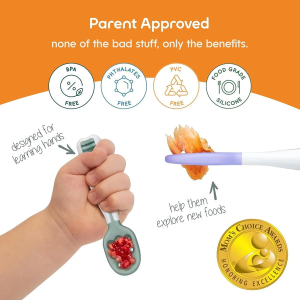 Baby Spoons Self Feeding 6 Months, 2-Pack Blue/Orange | First Stage Silicone Pre Spoon Utensils for Baby Led Weaning, BPA Free Baby Feeding Essentials, Dishwasher Safe5