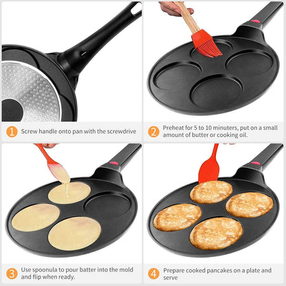 Pancake Pan Nonstick-Suitable for All Stovetops & Induction Cooker, 10.5 Inch Mini Silver Dollar Grill Blini Griddle Crepe Pan, 4 Molds Cake Egg Skillet, 100% PFOA Free Coating3