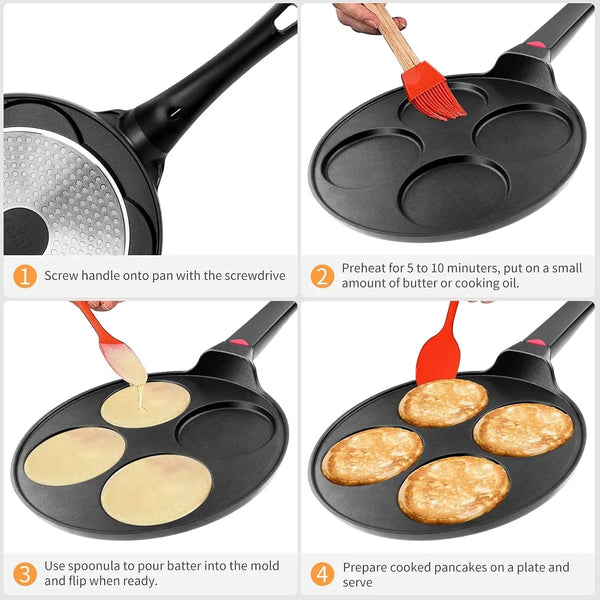 Pancake Pan Nonstick-Suitable for All Stovetops & Induction Cooker, 10.5 Inch Mini Silver Dollar Grill Blini Griddle Crepe Pan, 4 Molds Cake Egg Skillet, 100% PFOA Free Coating3