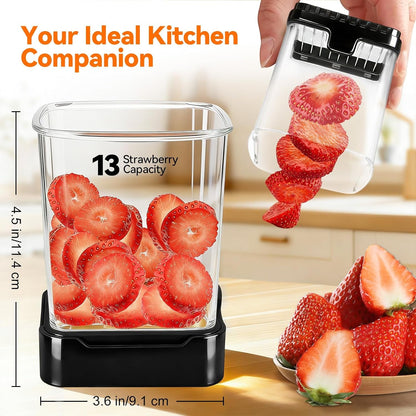 Fruit Slicer Cup for Strawberry, Banana, Hard-Boiled Egg - Detachable Cutter with Push Plate - 304 Stainless Steel Blade - Rapid & Safe Slicing Kitchen Gadget for Quick Meal Prep (Black)2