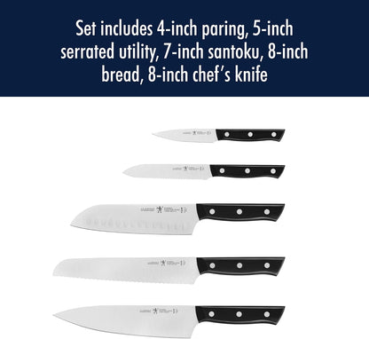 Henckels Dynamic 5-Pc Knife Set with Chef, Bread, Utility, Paring, Santoku | the Perfect Kitchen Knife Set for Effortless Cutting, German Engineered, Informed by 100+ Years of Mastery. Dishwasher Safe10