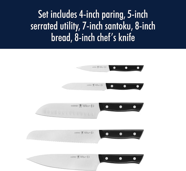Henckels Dynamic 5-Pc Knife Set with Chef, Bread, Utility, Paring, Santoku | the Perfect Kitchen Knife Set for Effortless Cutting, German Engineered, Informed by 100+ Years of Mastery. Dishwasher Safe10