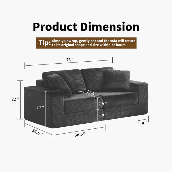 Modular Sectional Sofa, Modern Modular Sofa Couch with Deep Seat，Comfy Cloud Couch, Sectional Couches for Living Room, Bedroom and Apartment，2-Seater，Dark Grey3