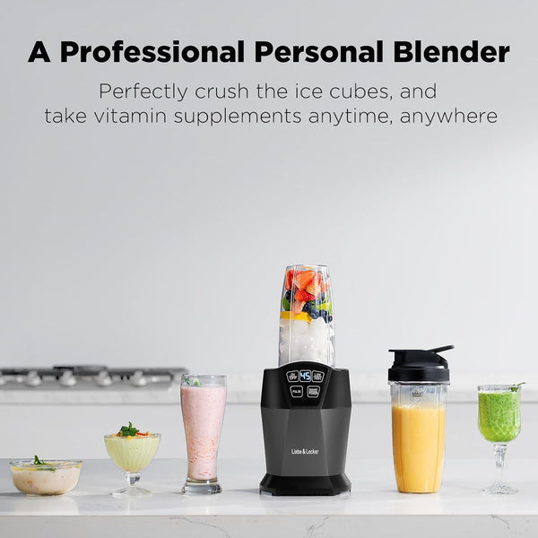 Personal Blender with 1200W-Peak-Watts, Smoothie Blender Smart Technology for Frozen Drinks, Shakes, Smoothies & Sauces, with Two 28-Oz To-Go Cups & Spout Lids, Black (2 * 28Oz Cups)6