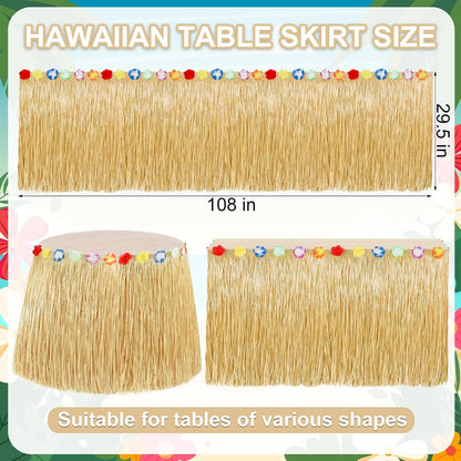 108X29.5In Hawaiian Grass Table Skirt for Luau Hawaiian Party Decorations | Luau Table Cloth, Waterproof Reusable, Reusable, Nylon Buckle Easy Setup, for Tiki Bar Summer Tropical Hula Parties Decor2