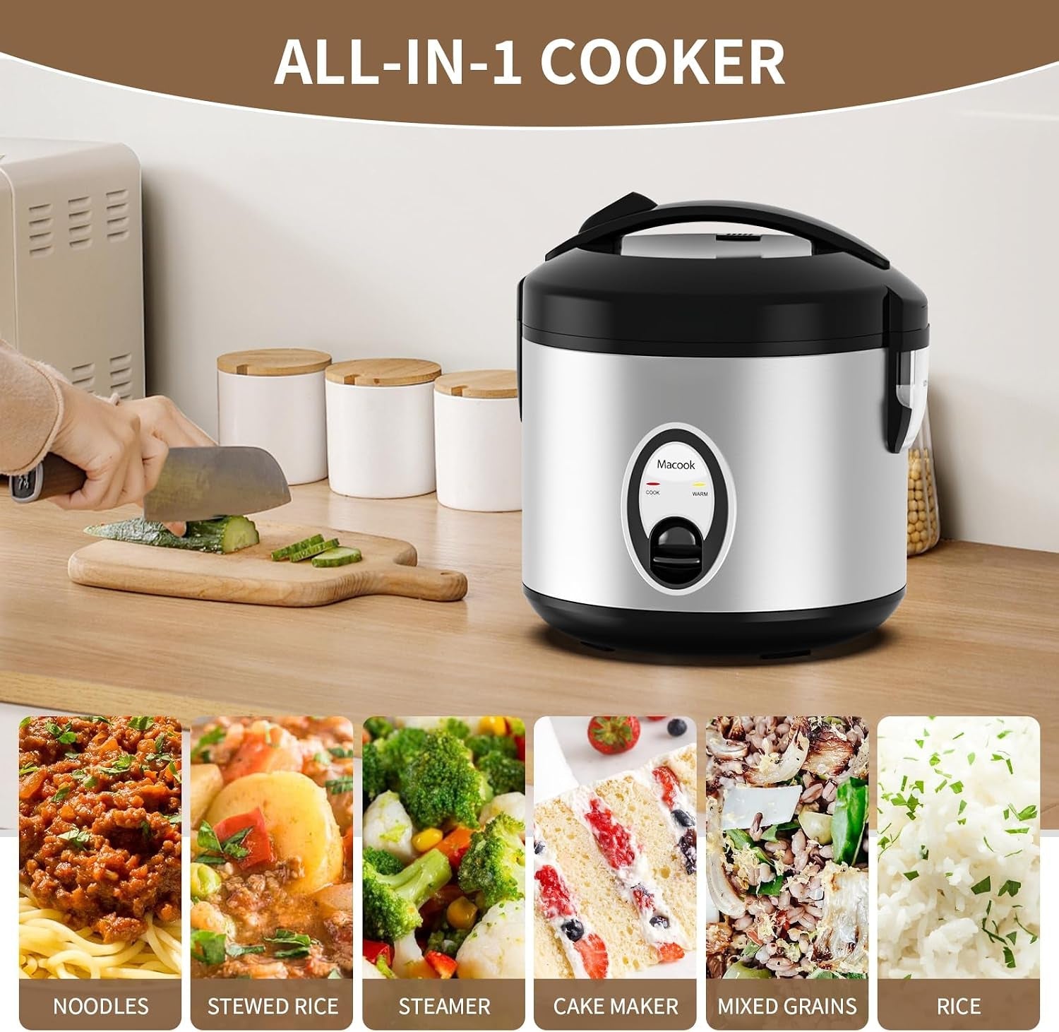 stainless-steel-rice-cooker-with-steamer-4-cup-uncooked-1-0l-8-cup-cooked-electric-grain-vegetable-cooker-auto-keep-warm-for-oatmeal-soups-multicooking