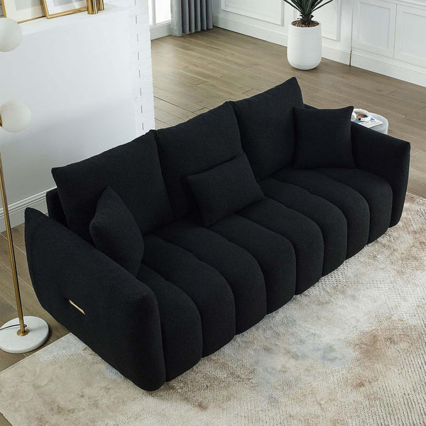 78" Modern Sofa Couch, Comfy Deep Seat Teddy Fabric Cloud Sofa, Upholstered 3-Seater Boucle Couch, Oversized Loveseat for Living Room, Bedroom, Office, Apartment, Black8