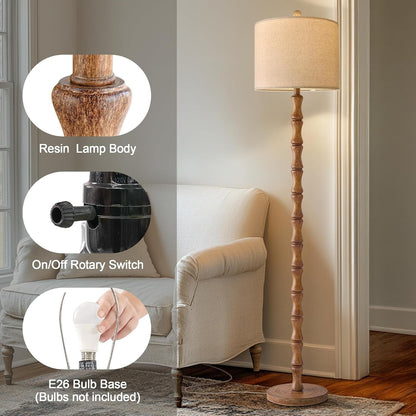 62" Rustic Floor Lamp for Living Room, Retro Farmhouse Floor Lamp Rotary Switch, Resin Standing Lamp for Living Room, Corner, Dining Room, Bedroom, Home Decor4