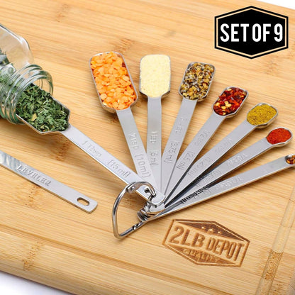 9Pc Stainless Steel Measuring Spoon Set with Leveler - Durable and Rust-Proof - Chrome-Plated, Narrow Rectangular Spoons with Long Handles - Accurate Measurements8