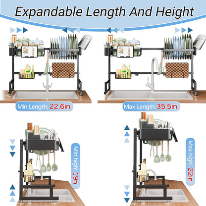 over the Sink Dish Drying Rack (Expandable Height and Length) Snap-On Design 2 Tier Large Dish Rack2