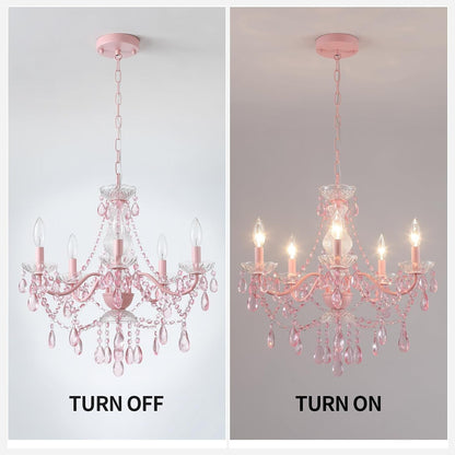 Modern Crystal Pink Chandelier, Not Acrylic Crystal,Pink Crystals Hanging Pendant Light for Girls Room,Ceiling Medallions, Farmhouse Glass Chandelier for Wedding, Kitchen, Dining,Foyer,Island6