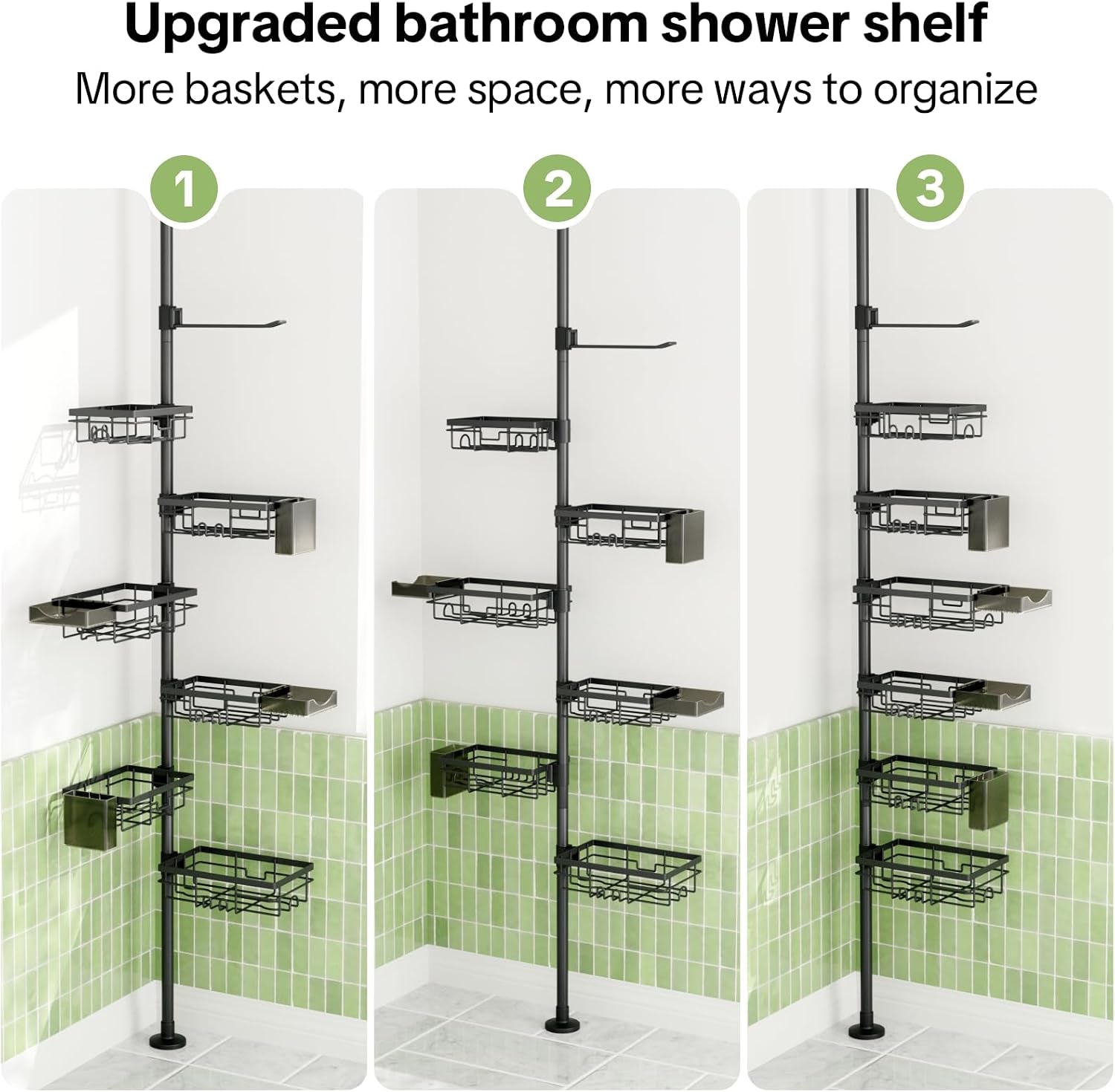 shower-tension-rod-organizer-6-tier-rustproof-corner-shower-caddy-tension-pole-with-soap-holder-hooks-adjustable-30-121-inch-bathroom-shelf-for-renters-family-stand-storage-rack-black