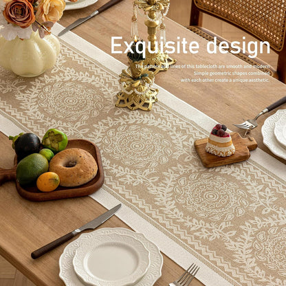 Coffee Mandala Linen Table Runner with Tassels, 14X83 Inch5