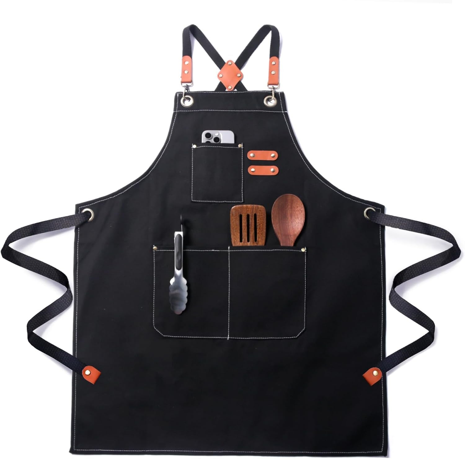 chef-cotton-canvas-apron-for-men-women-with-pockets-cross-back-design-comfortable-apron-for-cooking-bbq-baking-gardening-kitchen-barber-woodworking-grilling-crafting