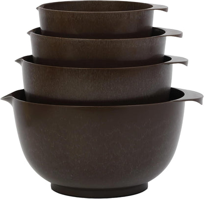 4.5 Quart Large Plastic Mixing Bowls, Microwave Safe Mixing Bowl Set with Pour Spout, Nesting Bowls for Space Saving Storage(Brown)1