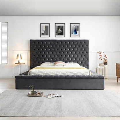Cosmopolitan Velvet Upholstered Platform Queen Bed in Gray2