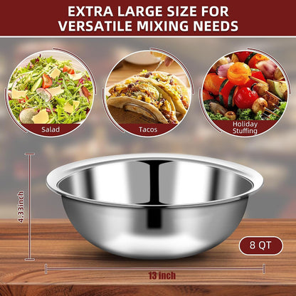 6 Pcs Stainless Steel Mixing Bowls Large for Salad, 13 Inch 7 Qt2