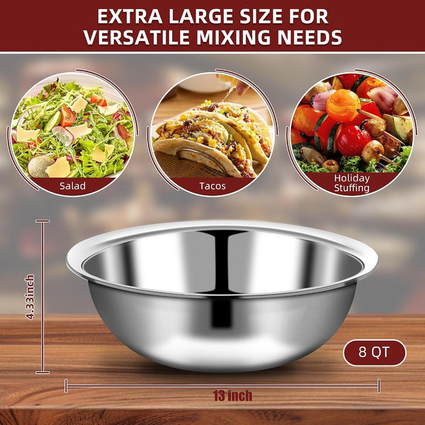 6 Pcs Stainless Steel Mixing Bowls Large for Salad, 13 Inch 7 Qt2
