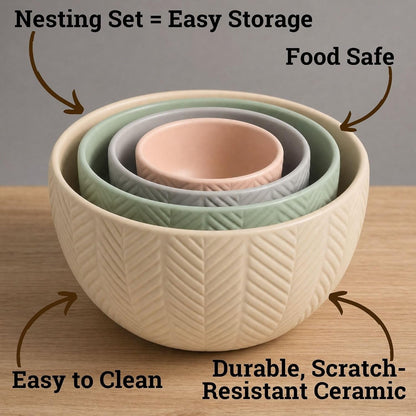 Ceramic Mixing Bowls Set of 4 Pcs, Colorful Nesting Bowls 5, 3, 1, 0.5 Qt2