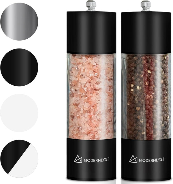 Manual Salt and Pepper Grinder Set of 2 | Large round Salt and Pepper Shakers Set | 7.5 Inch Stainless Steel Salt Grinder Refillable | Pepper Grinder Manual (Black)8