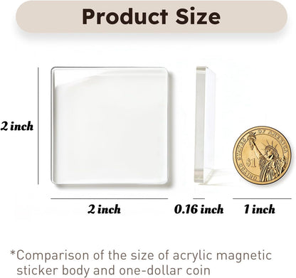20 Pack 2"X2"X0.16" Clear Acrylic DIY Fridge Magnets Set with Adhesive Backing – Square Magnetic Photo Frames for Crafts, Kitchen, Classroom, Party & Office Decoration8