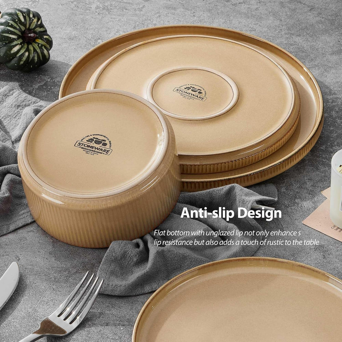 16-piece-dinnerware-sets-with-double-bowls-ceramic-plates-and-bowls-set-for-4-ribbed-stoneware-dishes-microwave-and-dishwasher-safe-dune-khaki