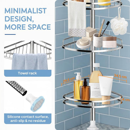 Corner Shower Caddy Tension Pole, 4-Tier SS Bathroom Storage Rack5