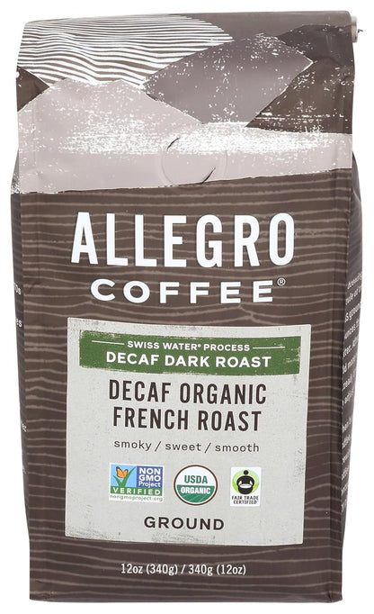 Coffee Decaf Organic French Roast Ground Coffee, 12 Oz (Pack of 1)1