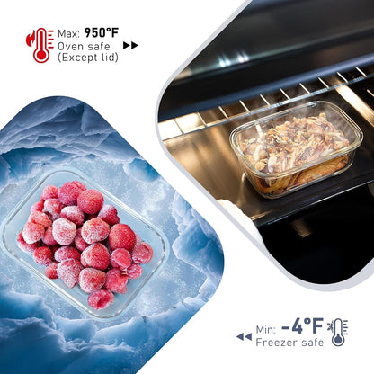 10-Pack Glass Food Storage Containers with Tempered Glass Lids – Borosilicate, Airtight, Oven-Safe (-4°F~950°F), Bpa-Free, 4.4 & 1.6 Cup, Leak-Proof, Dishwasher Safe (Gray)4