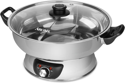 Housewares ASP-610 Dual-Sided Shabu Hot Pot, 5Qt, Stainless Steel  Housewares 3 Uncooked/6 Cups Cooked Rice Cooker, Steamer, Multicooker, 2-6 Cups, Black1