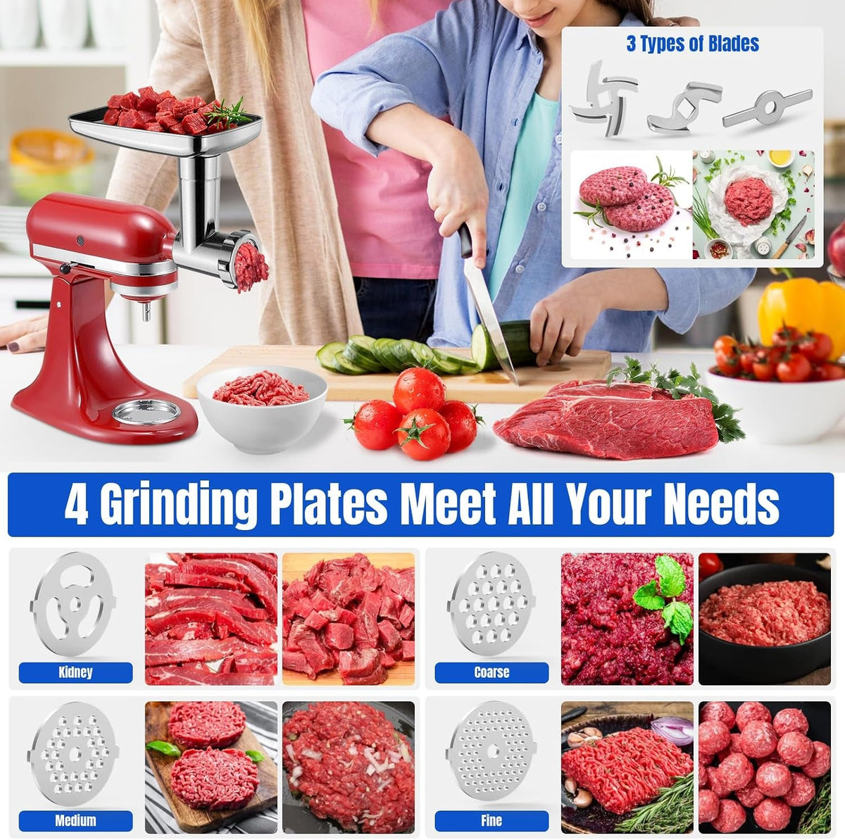 metal-food-grinder-attachments-for-kitchenaid-stand-mixers-meat-grinder-sausage-stuffer-15pcs-meat-grinder-accessories-set-silver