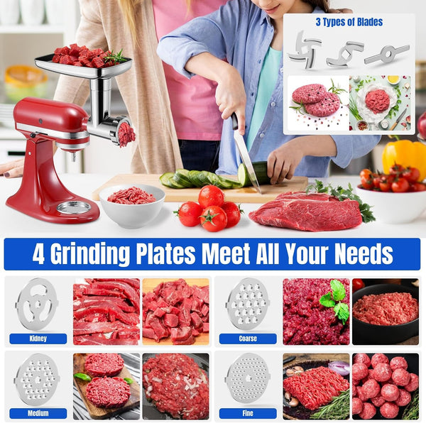 Metal Food Grinder Attachments for Kitchenaid Stand Mixers | Meat Grinder, Sausage Stuffer, 15Pcs Meat Grinder Accessories Set, Silver2