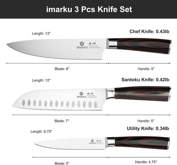 3 Pieces Knife Set, Japanese High Carbon Stainless Steel Chef Knives5