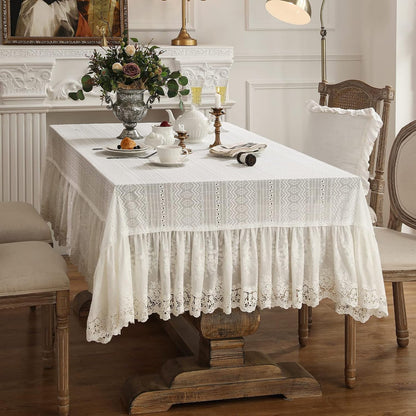 Vintage French Lace Cotton Table Cloth,Rectangular 63"X94"-Neumann5
