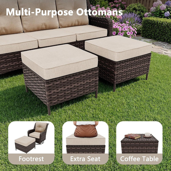 Outdoor Patio Furniture Set,6 Pieces 7 Seats Outdoor Sectional Furniture All Weather Thick PE Rattan Wicker Patio Conversation Set with Ottoman,Swivel Rocking Chairs Set,Sand4