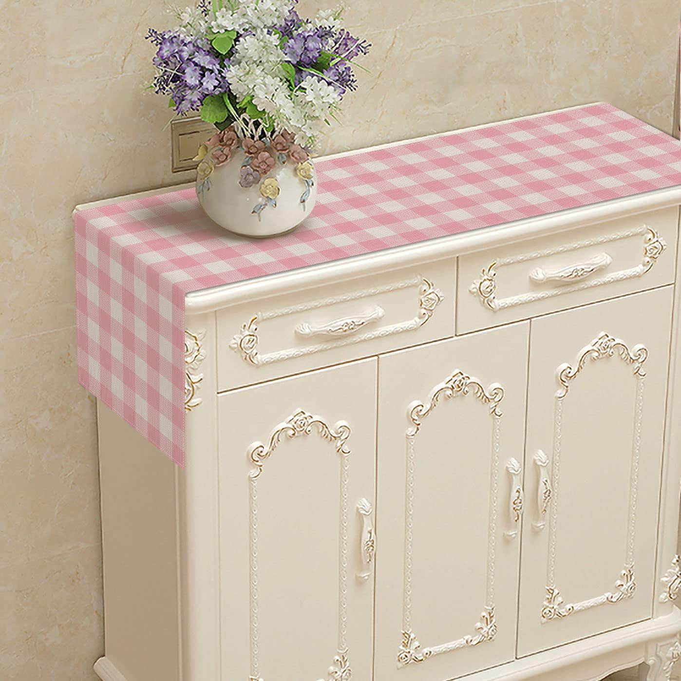 linen-easter-pink-and-white-buffalo-check-plaid-table-runner-gingham-pink-farm-birthday-party-decorations-home-kichen-dining-room-decor-72-inches-long